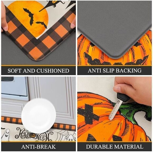 Happy Halloween Kitchen Mat Set of 2 Anti Fatigue Rugs Fall Decor Non Slip New - Picture 4 of 6